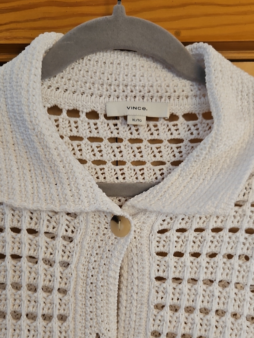Vince Cream Open-Knit Crochet Button Cardigan